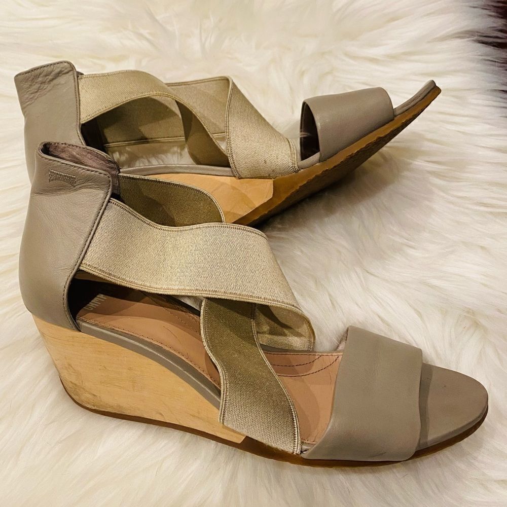 Camper Gray Crisscross Wood Wedge Heels Size 9 - Picture 2 of 9